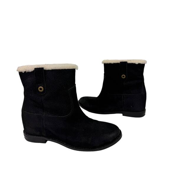 COLE HAAN Zillie Black Suede Leather Shearling Lined Pull On Wedge Booties 6.5 - Picture 1 of 9